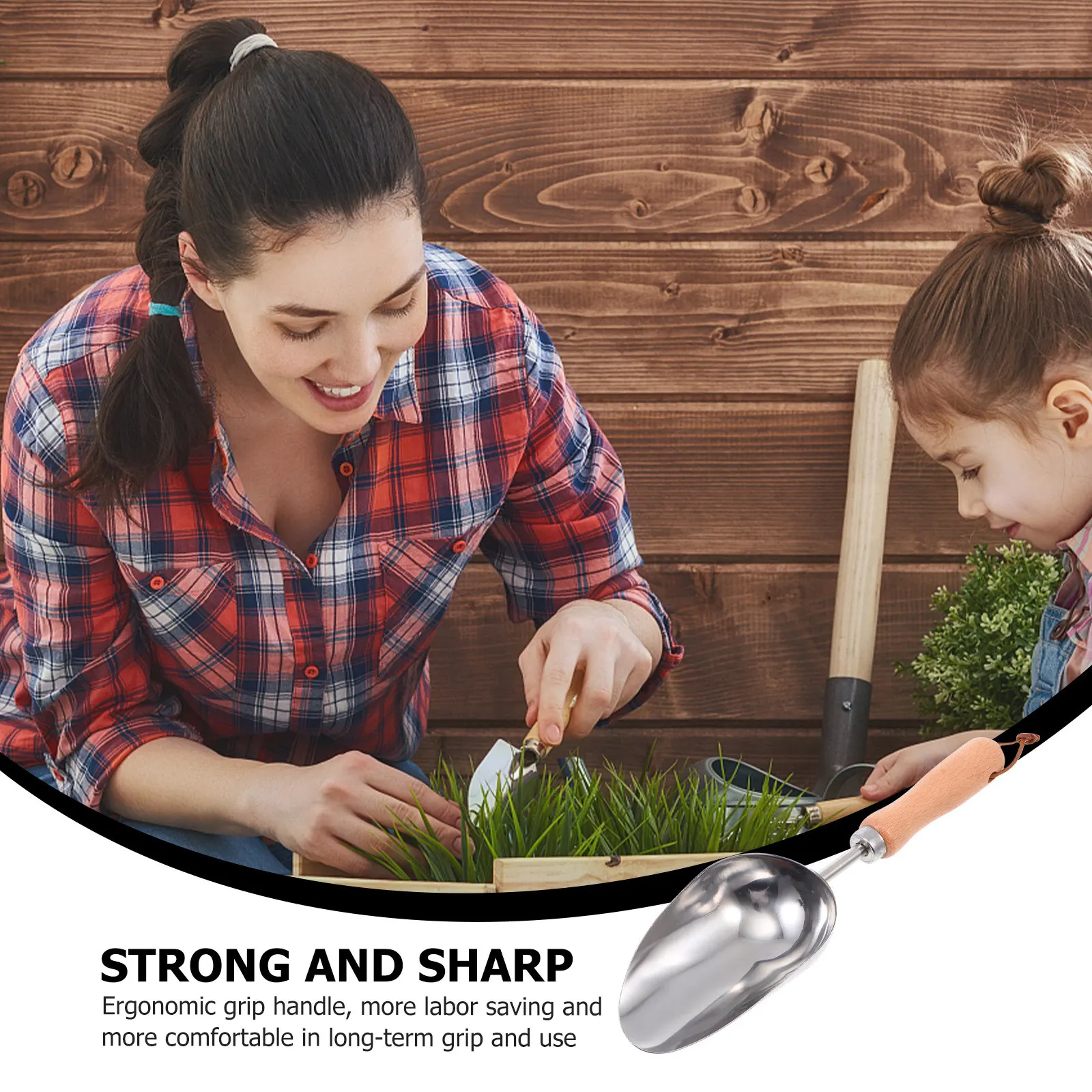 1Pcs Strong Sharp Gardening Shovel Made of Premium Stainless Steel with Comfortable Wood Handle for Planting Loosening Weeding