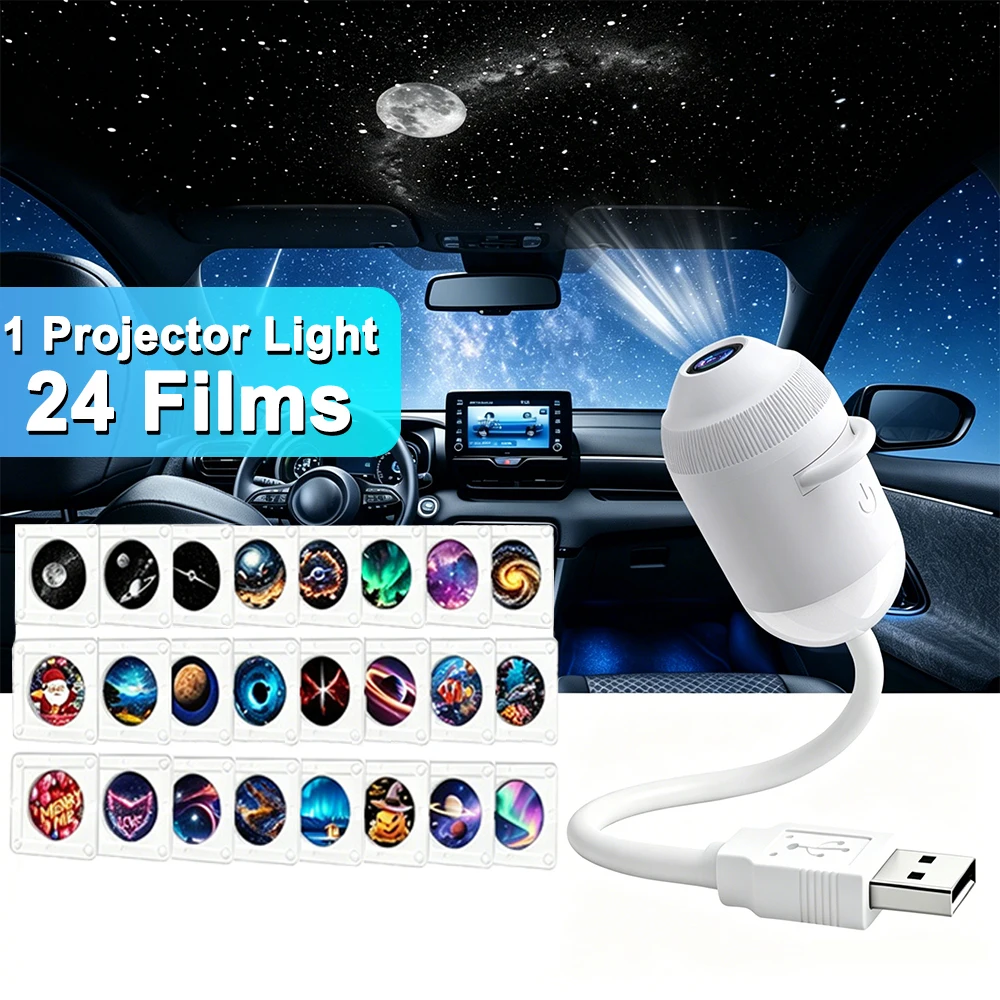 2-in-1 USB Sternenhimmel-Projektor, Auto-Innenraum-Deckenbeleuchtung, Ambiente-Projektionslampe mit Manueller Fokussierung, Atmosphärisches Sternenhimmel-Nachtlicht
