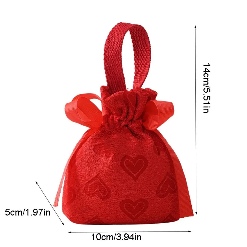 Fashion Love Heart Wedding Sugar Bag Korean Style Handle Canvas Drawstring Bag Large Capacity Coin Purse Bowknot Handbag Party