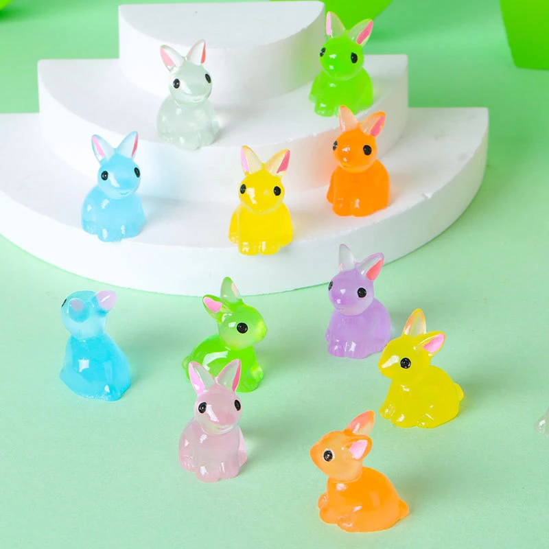 Cute Luminous Bunnies Microlandscape Mini Rabbit Ornaments Fairy Gardening Miniature Figurines Resin Crafts Home Decoration