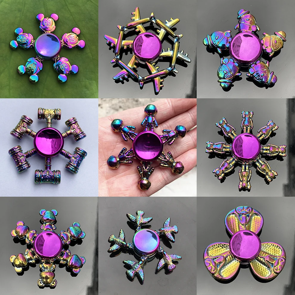 Juguetes Fidget Spinner de Metal de arcoíris de dibujos animados para adultos y niños, rodamiento de acero inoxidable, alivio del estrés de alta