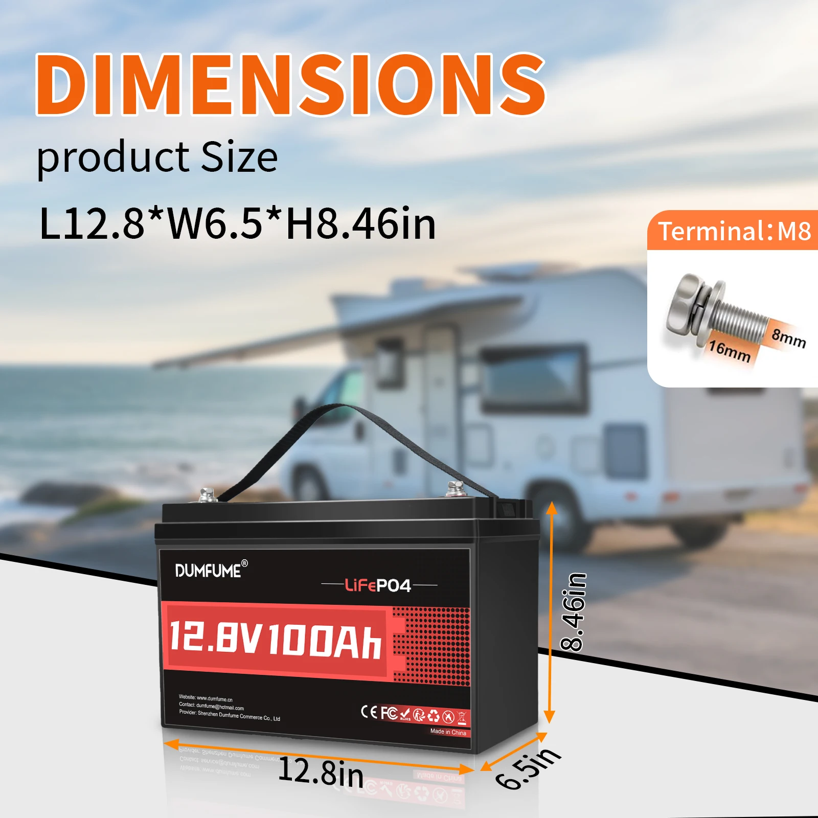 Dumfume 12V 100Ah Lifepo4 Lithium Battery 100A BMS 12V 600Ah/12V 314Ah/24V 100Ah/36V 100Ah Battery Solar RV 1 Year Warranty