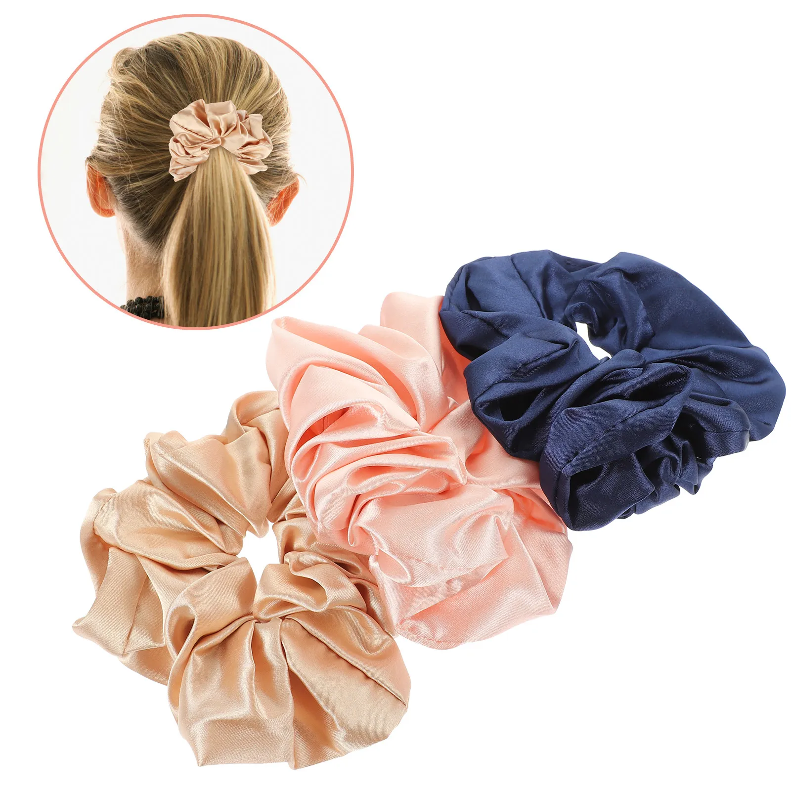 

3 pcs Satin Scrunchies For Women Soft Elastic Hair Ties No Damage Ponytail Holders Large Stretchy Bands Yoga Workout Daily