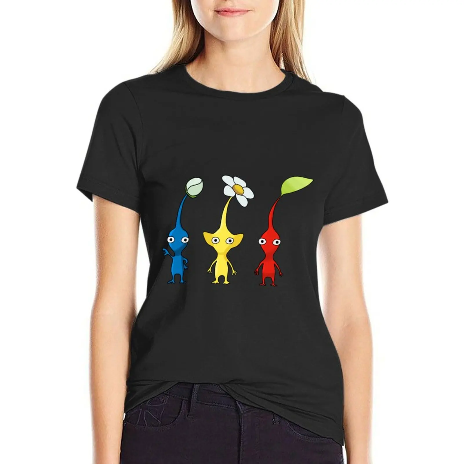 

Синий, желтый и красный комплект Pikmin, футболка с графикой, черные быстросохнущие винтажные футболки с рисунком для женщин
