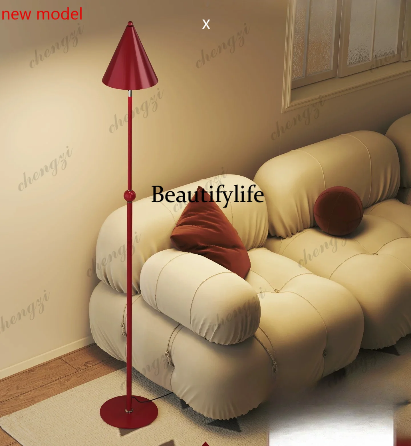 DD182Floor lamp living room sofa side retro red decorative lamp bedroom study vertical lamp