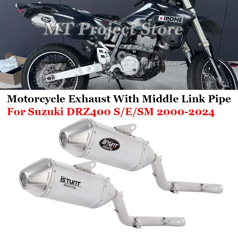 

For Suzuki DRZ 400 DRZ400 S E / SM DR-Z 400 DRZ-400 2000 - 2024 Motorcycle Exhaust System Escape Middle Link Pipe With Muffler