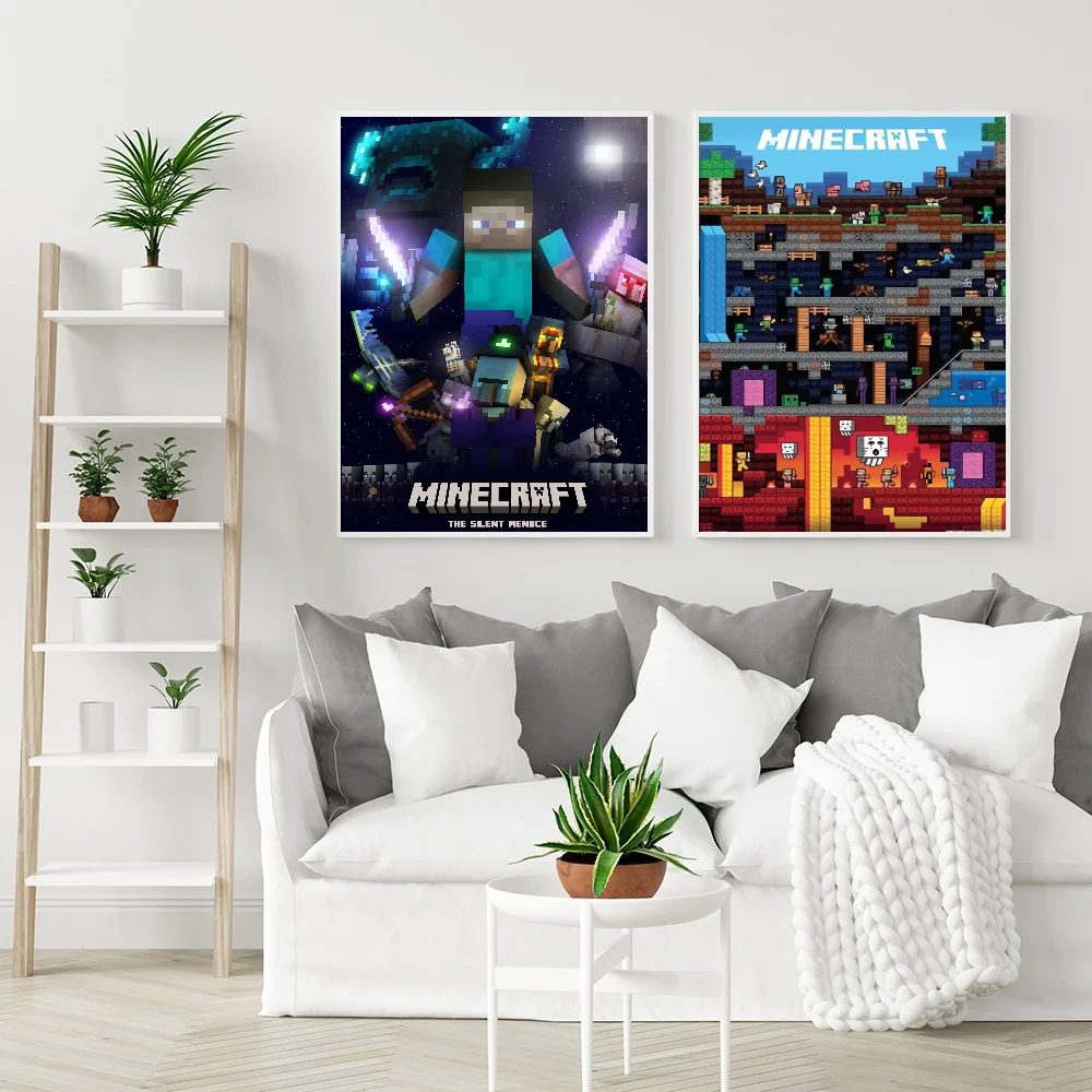 1PC Game M-Minecraft Poster Self-adhesive Art Waterproof Paper Sticker Coffee House Bar Room Wall Decor