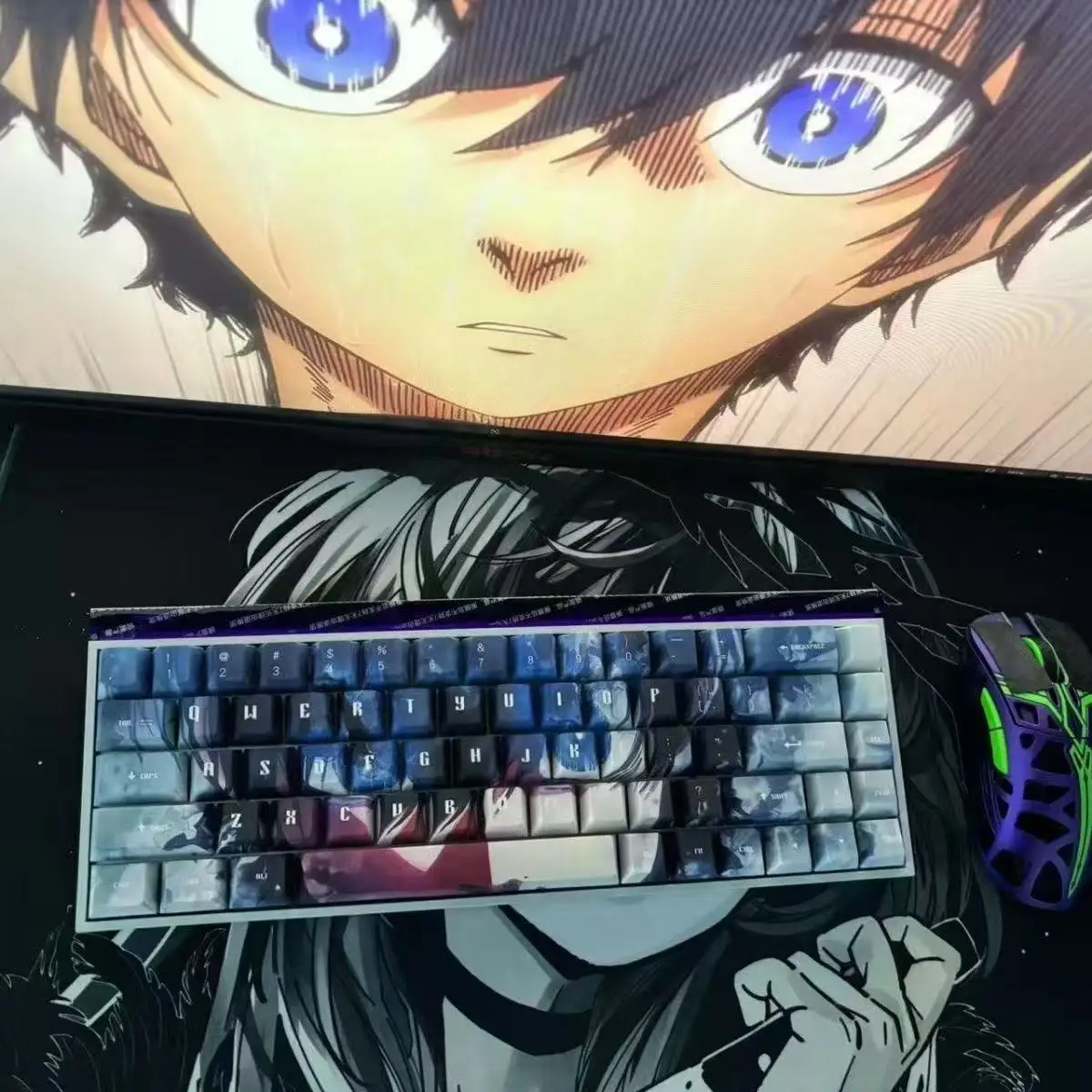 BLUE LOCK Isagi Yoich Custom Keycaps Anime Chreey PBT Transparent Key Caps for Wooting60 Ez63 Ez60 Made68 87 Mechanical Keyboard