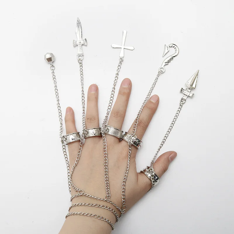 Kurapika Chains Bracelet Hunter Cosplay Cool Five Finger Rings Rapers Full-five Fingers Rings Fashion Jewelry image 5
