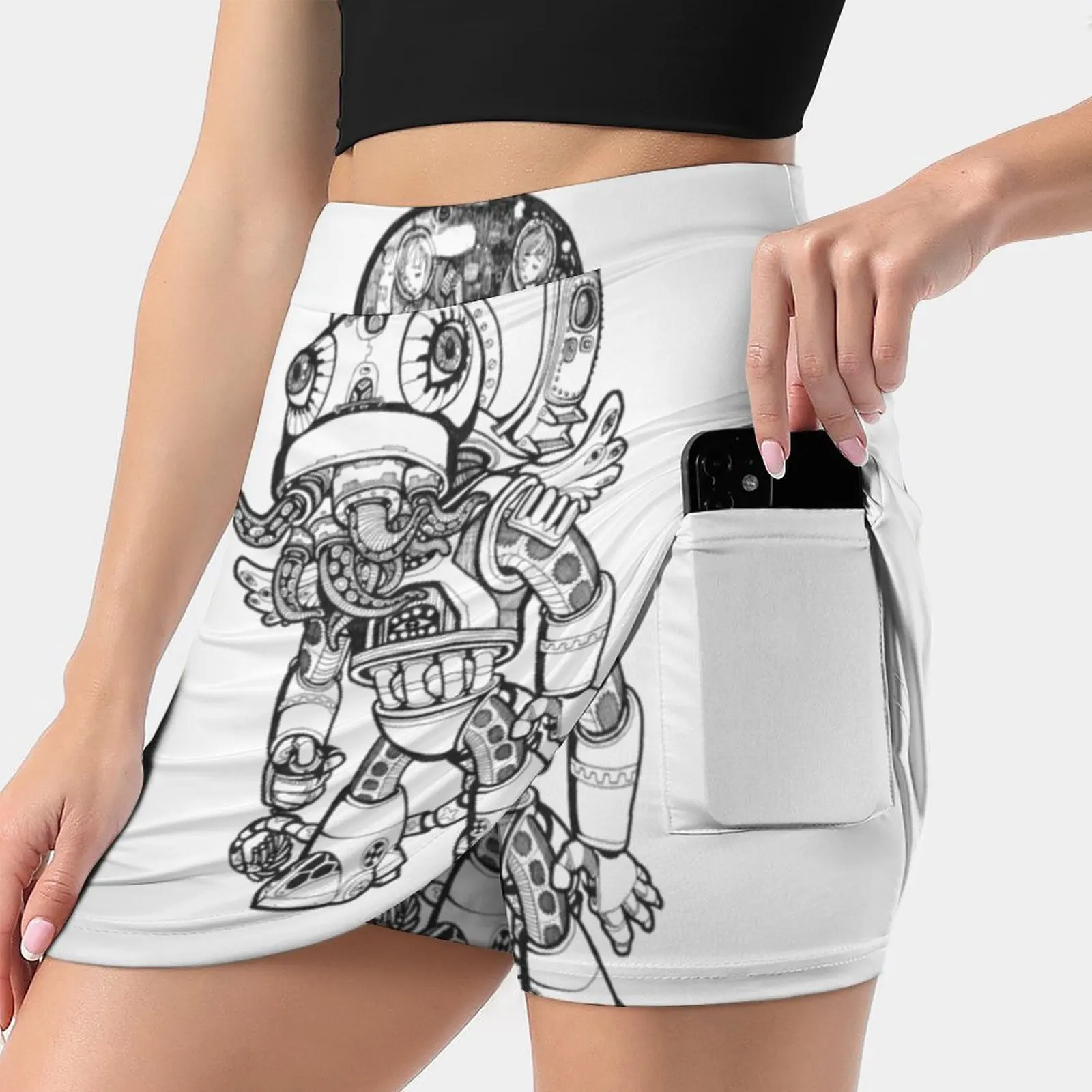 Cthulhu Tshirt Women's skirt Aesthetic skirts New Fashion Short Skirts Girls Machine Robot Horror Scary Mechanical Pilot