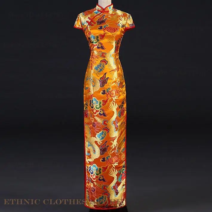 

PLUS SIZE Traditional Chinese Cheongsam Dress Exquisite Dragon Brocade Satin Qipao Evening Party Dress Sexy Slim Hanfu Vestidos