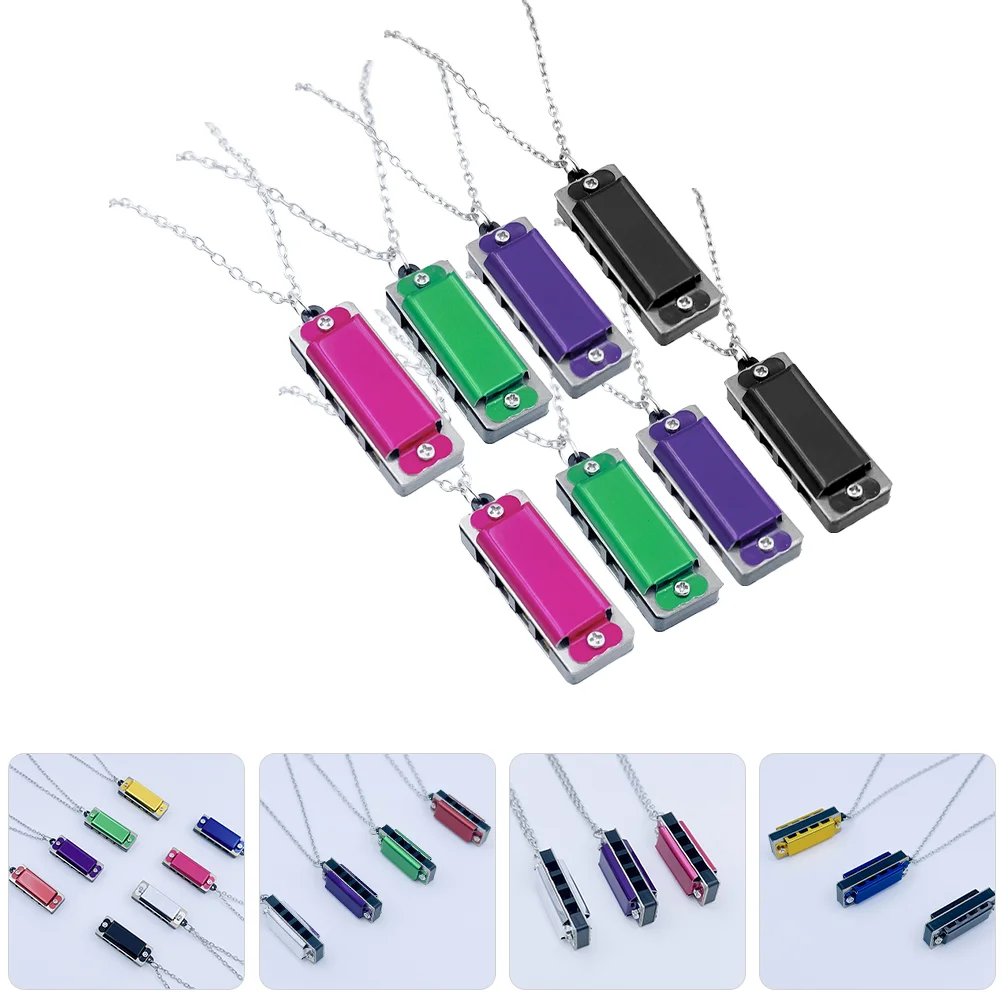 8 Pcs Harmonica Pendant for Primary School Students Toy Mini With Necklace Small Musical