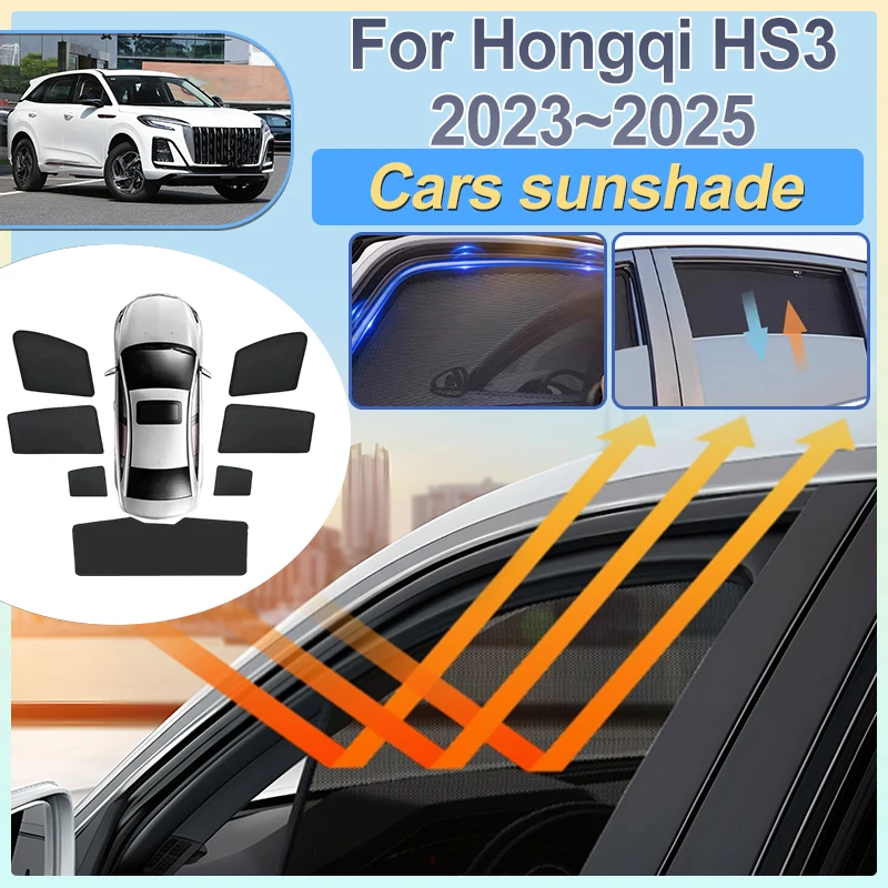 

For Hongqi HS3 2023 2024 2025 Car Side Window Mesh Sun Visor Covers Anti-UV Full Coverage Sun Shades Protection Auto Accessories