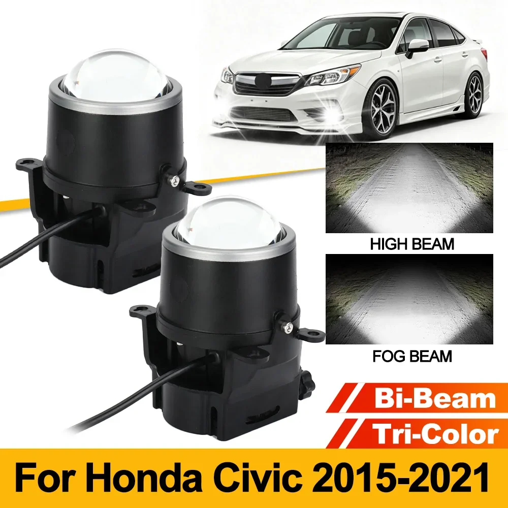 3Inch LED Projector Lens For Honda Civic 2015 2016 2017 2018 2019 2020 2021 Fog Lights Tri-Color LED Driving Fog Lamps Kit