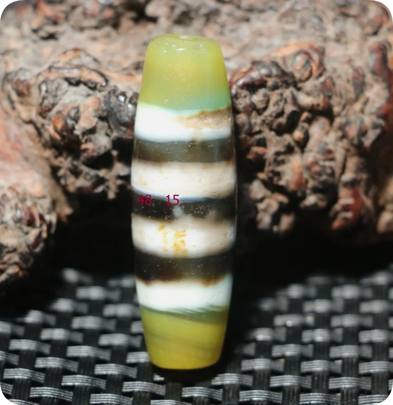 Energy Tibetan Old Agate 3 Colors Line Type Healing dZi Bead Pendant Amulet LZKs