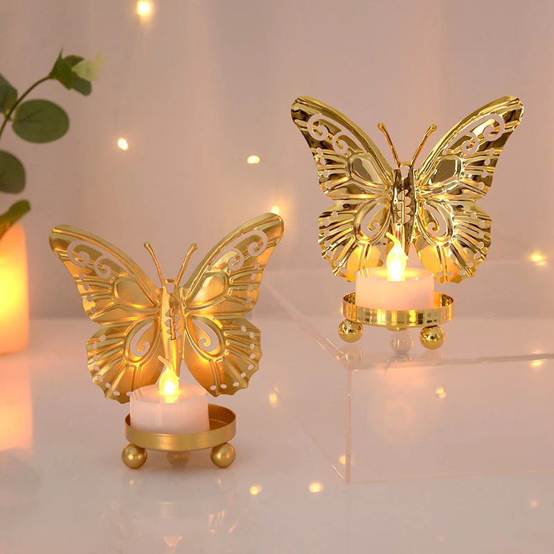 Butterfly Candle Plate Pedestal Holder Iron Art Candlestick Table Decoracion Wedding Centerpiece Birthdays Party Dinner Decor