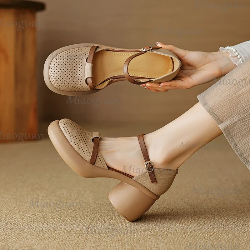 

Летние новые повседневные сандалии Baotou на высоком каблуке с глубоким вырезом, сетчатые, дышащие, с мягкой подошвой, противоскользящие, износостойкие.