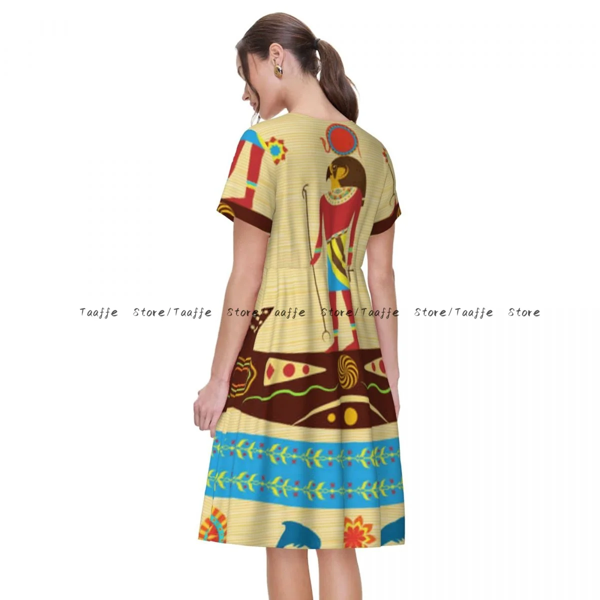 فستان نسائي كاجوال أنيق إله مصر القديمة يطفو في قارب بأكمام قصيرة فساتين فضفاضة عطلة نهاية الأسبوع #3