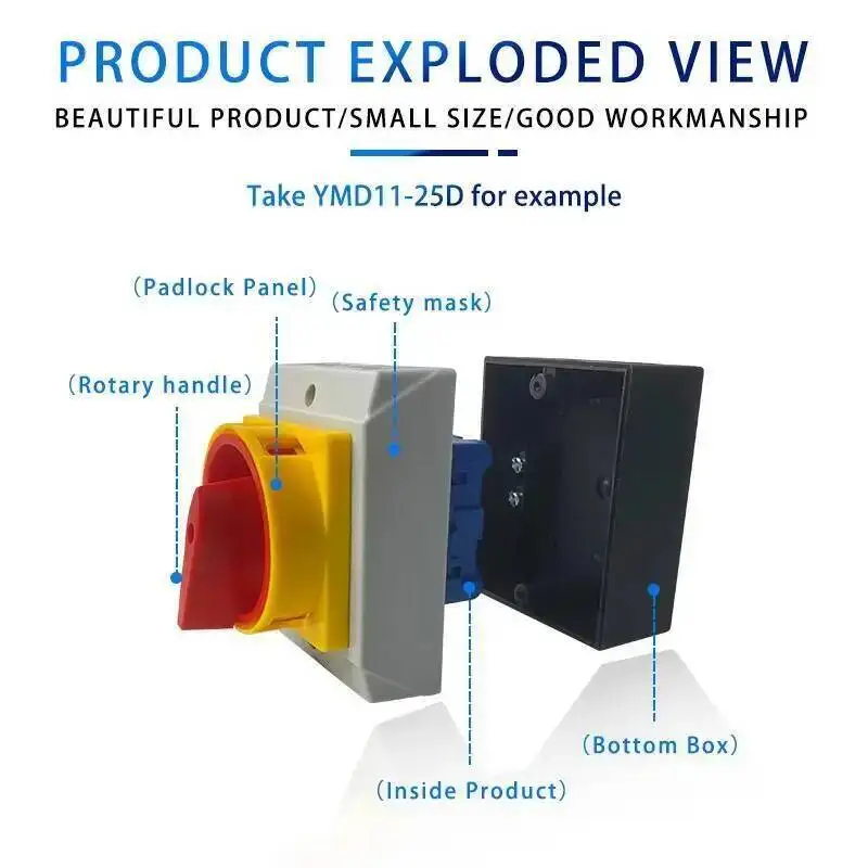 YMD11-100D interruptor aislador 3/4P candado ON-OFF cambio de leva con caja impermeable IP65 contacto plateado 100A