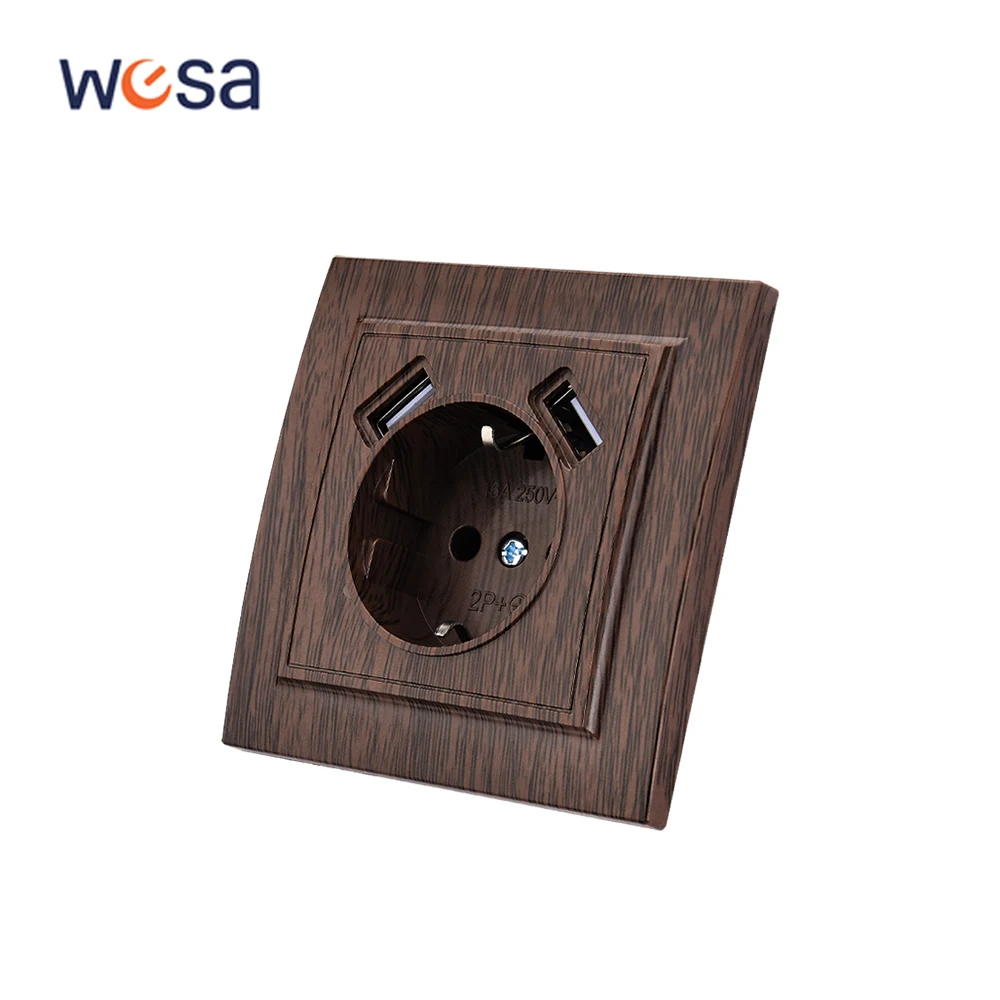 

WESA Wood Spray Paint Dual USB Power Socket 2.1A Electrical Outlett EU Standard Ground Plug Wall Socket Flame Retardant Plastic