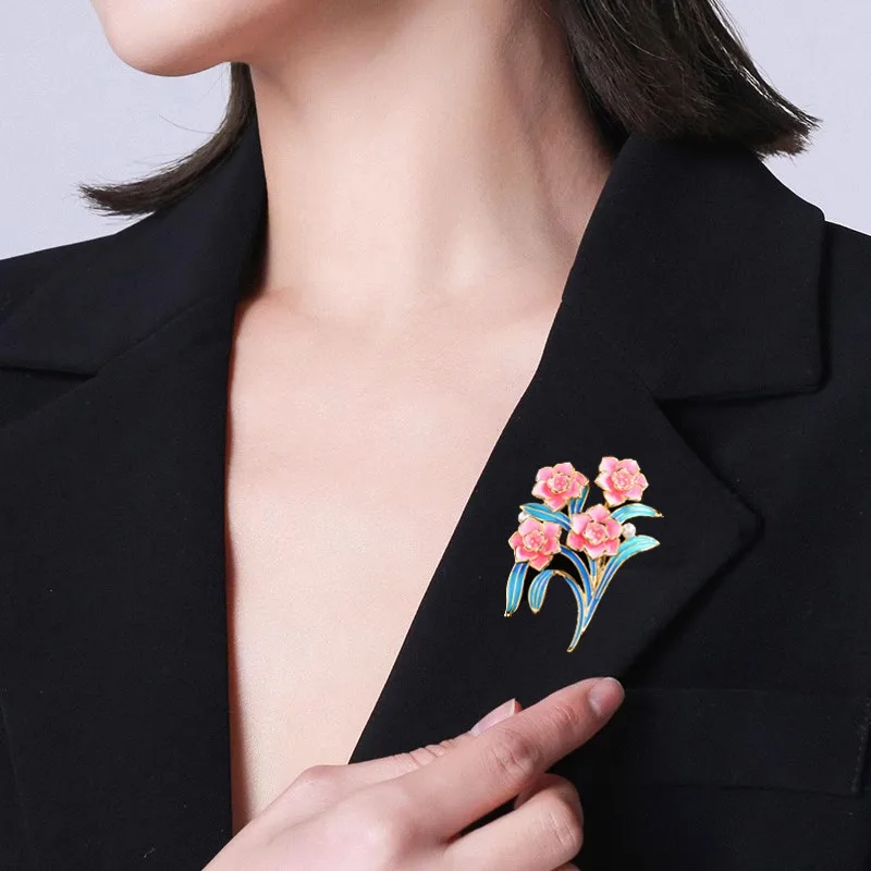 أنيقة المحكمة نمط الراقية المينا رسمت الفاوانيا بروش الصدار شيونغسام فستان باقة دبوس المرأة الإكسسوارات