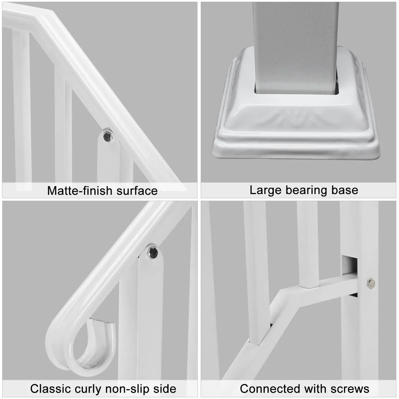 for outdoor Iron Handrail for 1 Step - Durable White Transitional Handrail with Installation Kit