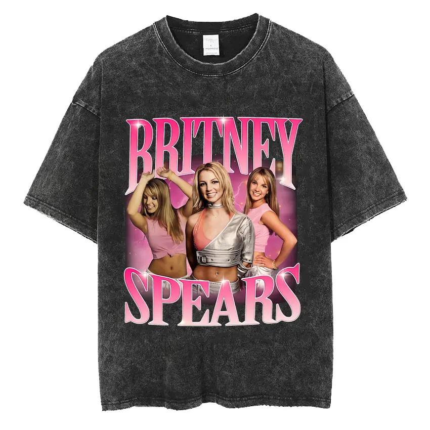 Britney Spears and Now Watch Me Printed T Shirt Men Women Fashion Aesthetic T-shirt Vintage Washed Oversized T Shirts Streetwear