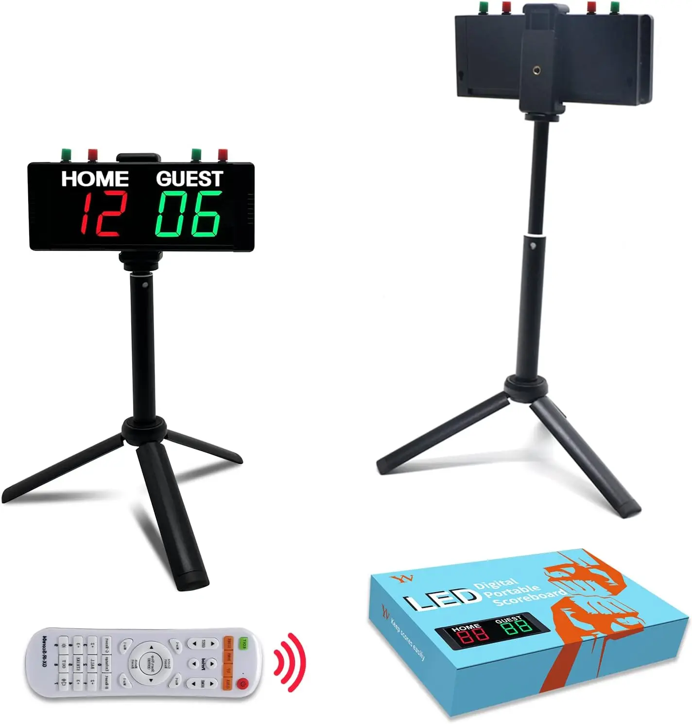 

Portable Digital Scoreboard with Timer Clock and Remote, Electronic Scorekeeper for Outdoor Yard Games, Shuffleboard, Pickleball