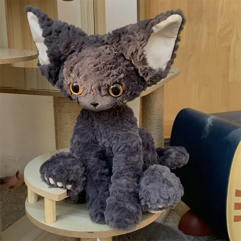 40cm Black Cat Plush Toys , Large Devon Rex Plushie Cute Black Cat Stuffed Animal Floppy Realistic Dolls Sleep Plush Pillow