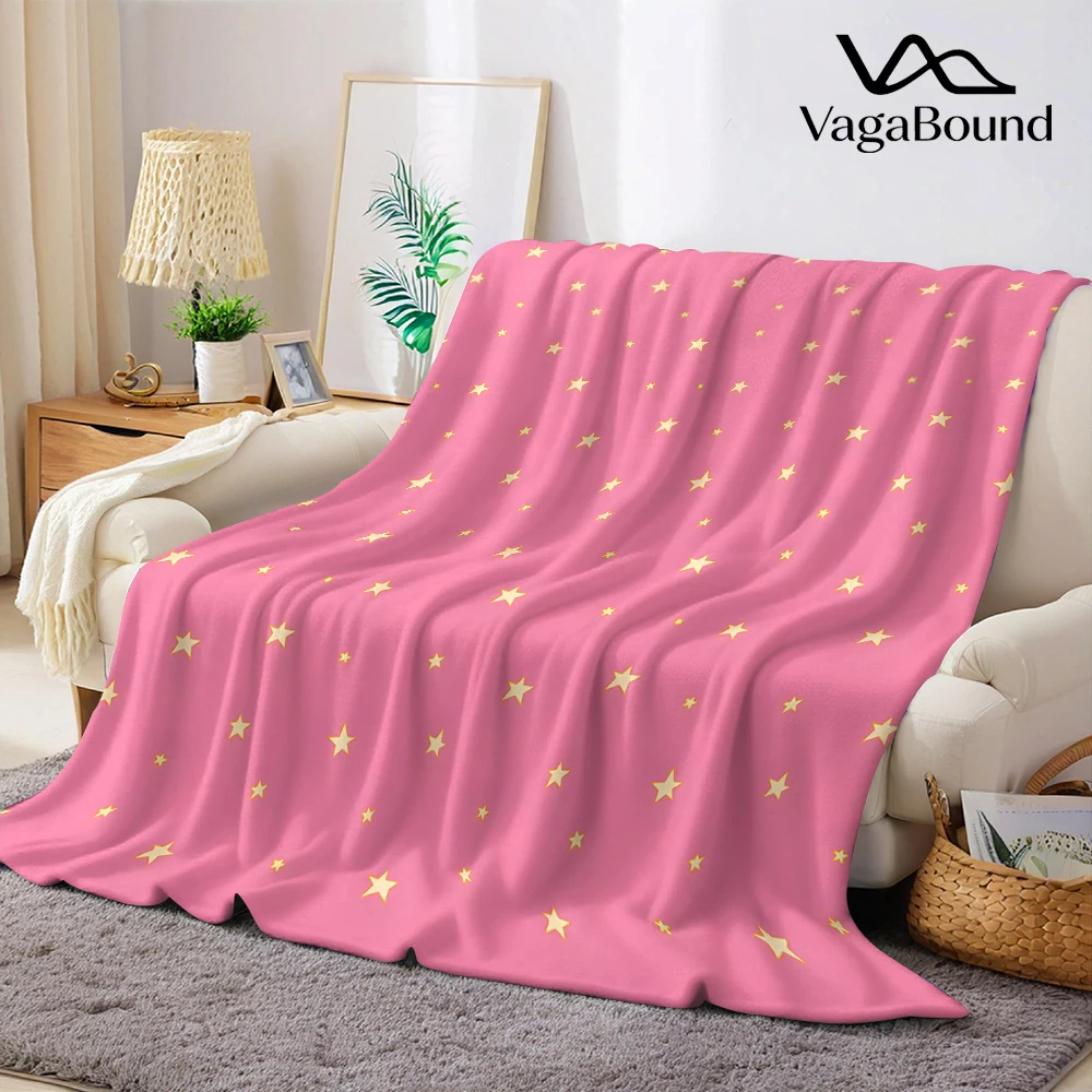 Pink Yellow Stars Dense Super Soft Flannel Blanket Fuzzy Warm Throw Blanket for Bed Couch Cozy Plush Bed Cover All Season