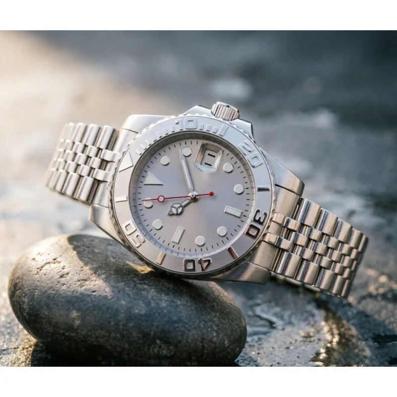 Silver Dial Luminous Fashion Big Dial Ladies Automatic Mechanical Watch 40mm Unbranded Stainless Steel Bracelet Ceramic Bezel