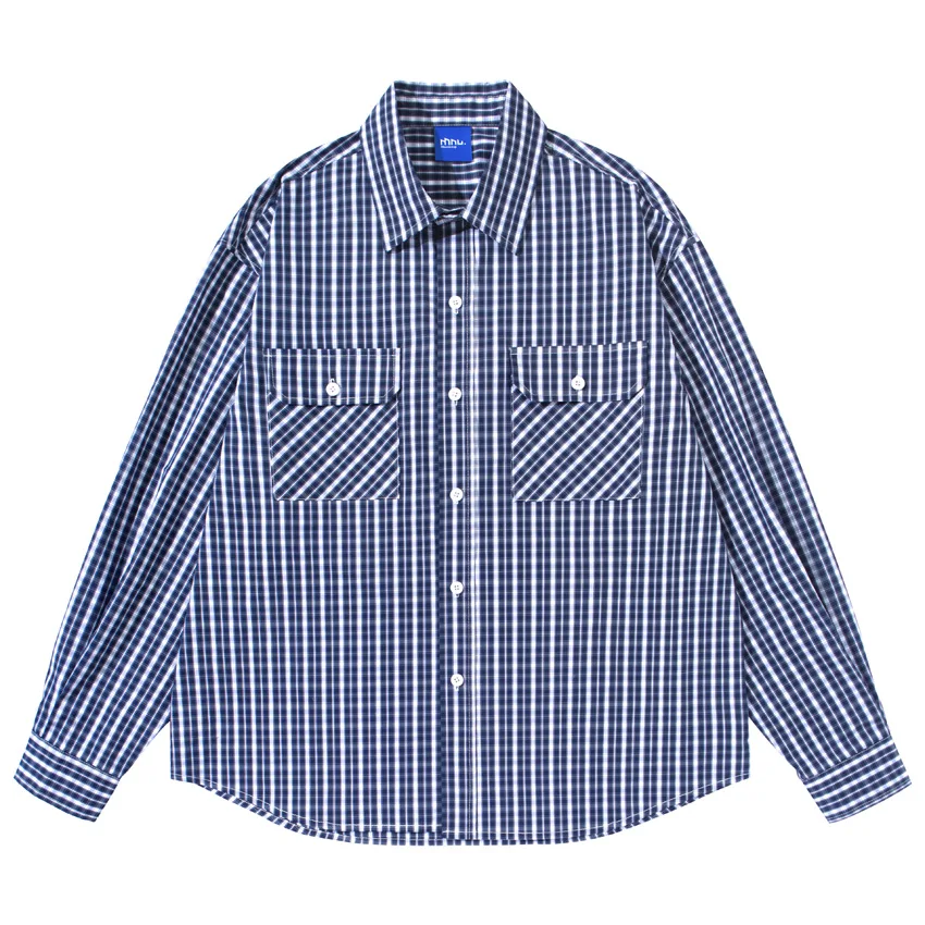 Long Sleeve Plaid Shirts Men Japanese Streetwear Vintage Fashion Loose Casual Oversize Cargo Shirt Campus Boys Girls Blouses