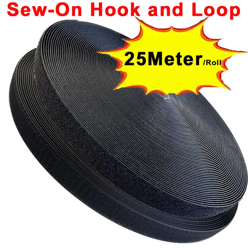 25Meter Sew on Hook and Loop Strips Fastening Nylon Fabric Tape Non-Adhesive Fastener Interlocking Tape For Cloth Sewing Crafts