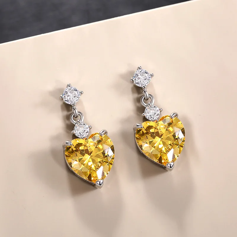 Delicate Female Earrings 925 Sterling Silver Super Sparkling Heart-shaped Earrings for Women Cubic Zircon Stone Ear Jewelry