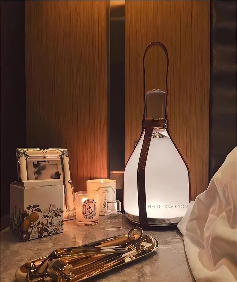 Outdoor Charging Portable Leather Decorative Night Light Milk Bottle Touch Dimming Bedside table Lamp