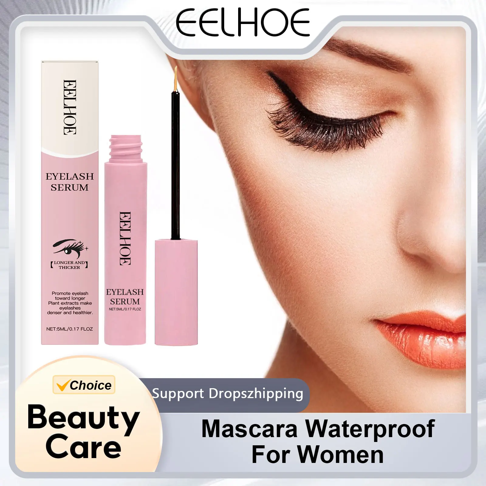 EELHOE มาสคาร่ากันน้ําสําหรับผู้หญิงขนตายาวและหนา Silky Eyelashes Lasting Eyelash Serum สําหรับ Lash Growth 5ml