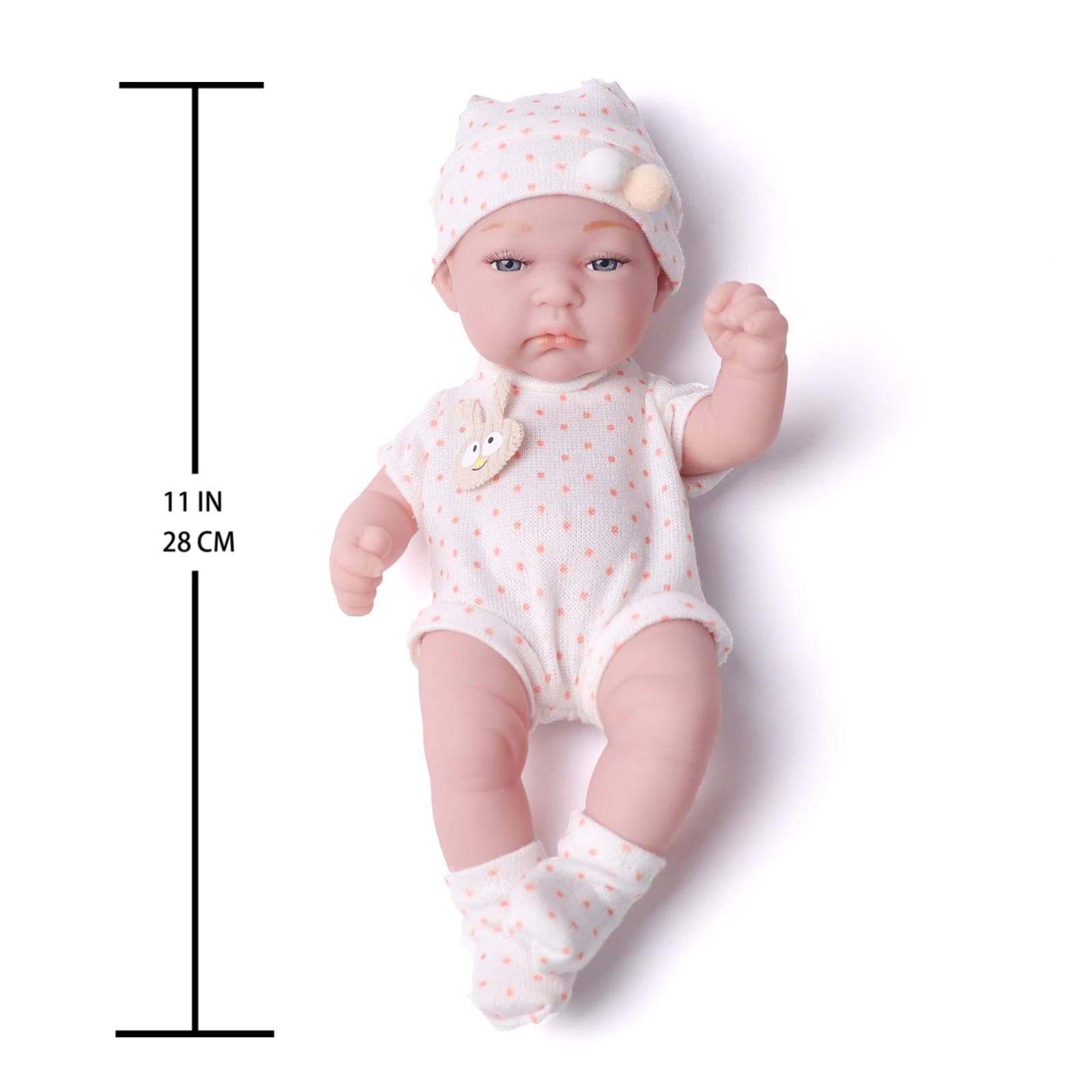 11 Inches Realistic Reborn Baby Dolls with Hat, Vinyl Body Fashion Stocking & Clothes, Children Birthday Gift