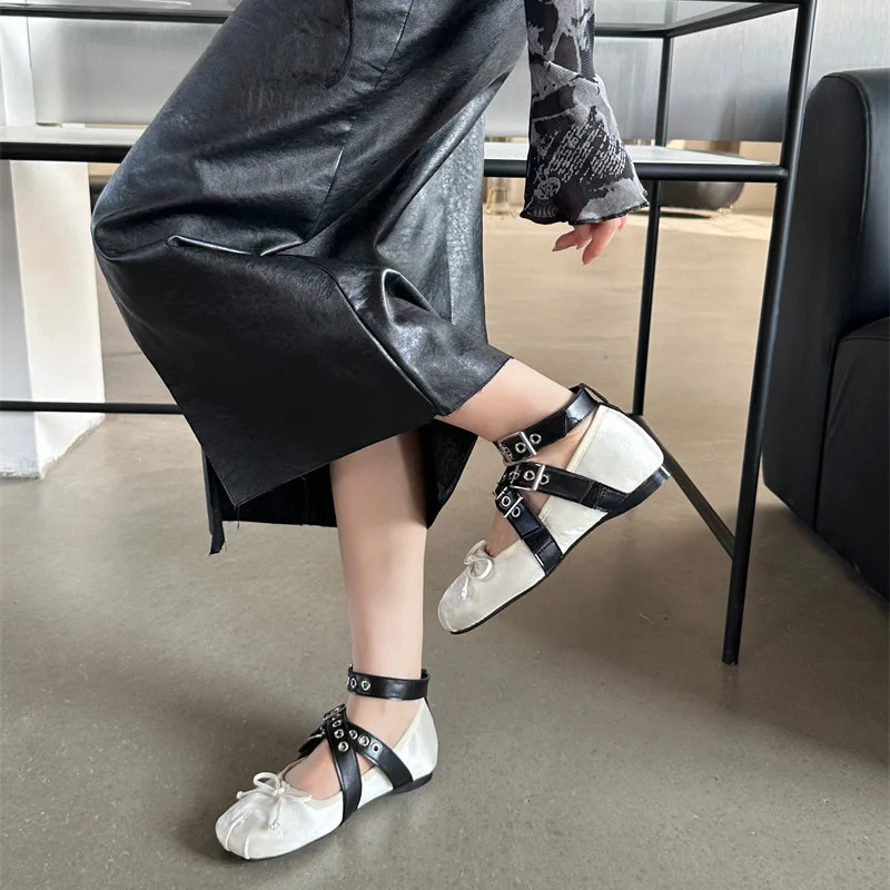 Female Butterfly-Knot Footwear Ballet Flats Fashion Women Dance Shoes Spring Buckle Round Toe Ladies Flats with Lolita Shoes