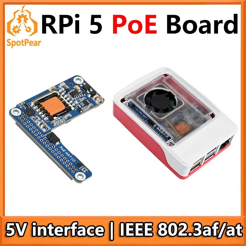 

Waveshare Raspberry Pi 5 PoE MINI HAT (J) 5V/5A Power over RJ45 Ethernet 802.3af/at Moudle for Pi5/CM5