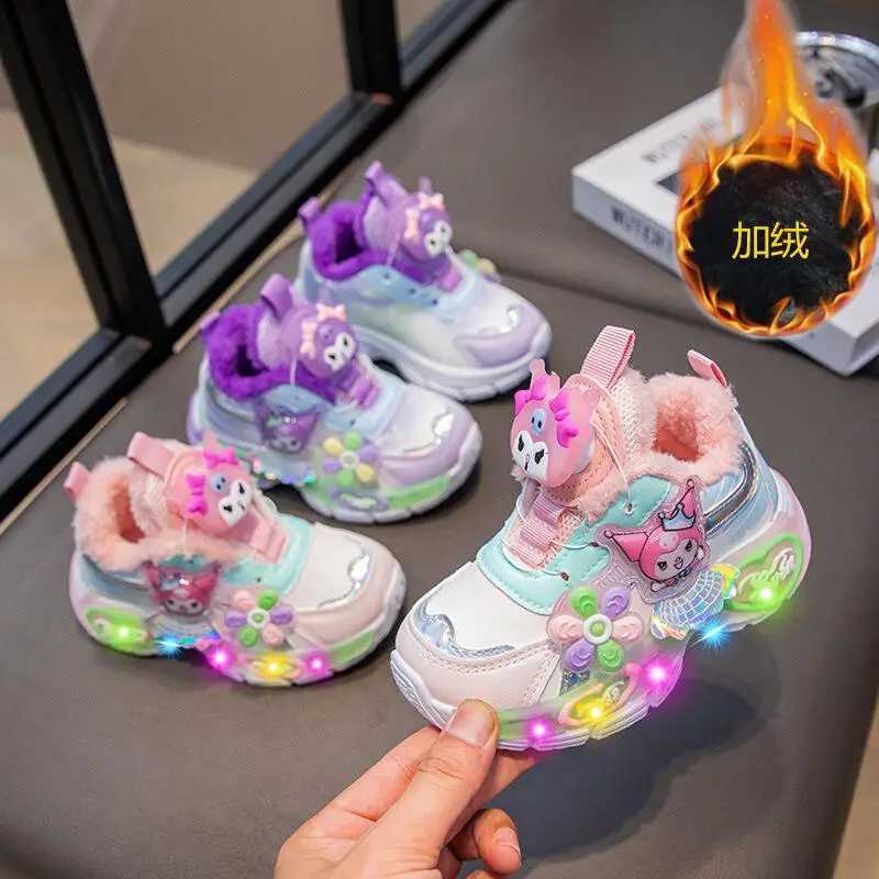 

Hot Sanrio Kuromi Girl Kawaii Winter Fashion Fleece-Lined Cotton Shoes Student Anime Cartoon Child Leisure Sneakers New Style