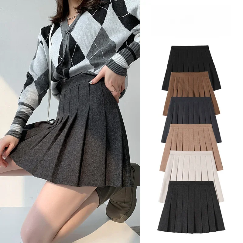 100-crotch Women High-waist Slimming College Style A- crotch Half-skirt Autumn Winter Short Wool Skirt Fresh Sweet Style