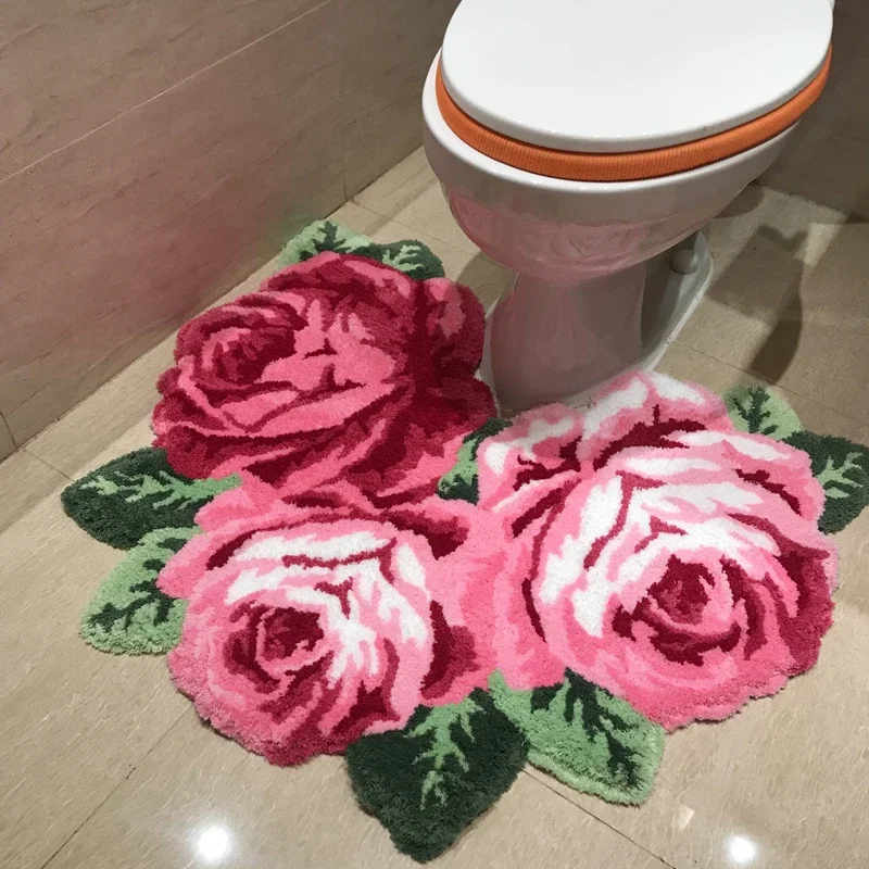 High quality 3D rose carpet bathroom rug for bethroom livingroom carpet pink rose carpet flower rugs bath mats anti-slip