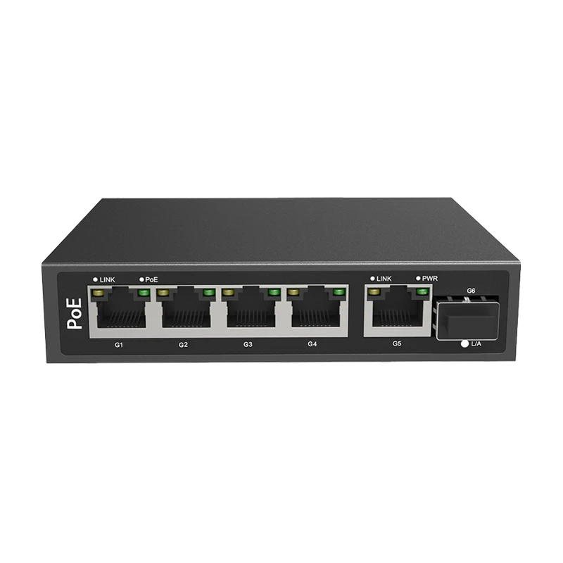 JT-COM 6-Port Gigabit BT Ethernet Poe Switch 4*100/1000base-t Poe Port 1*1000m RJ45 Port 1*1,25g SFP Switch