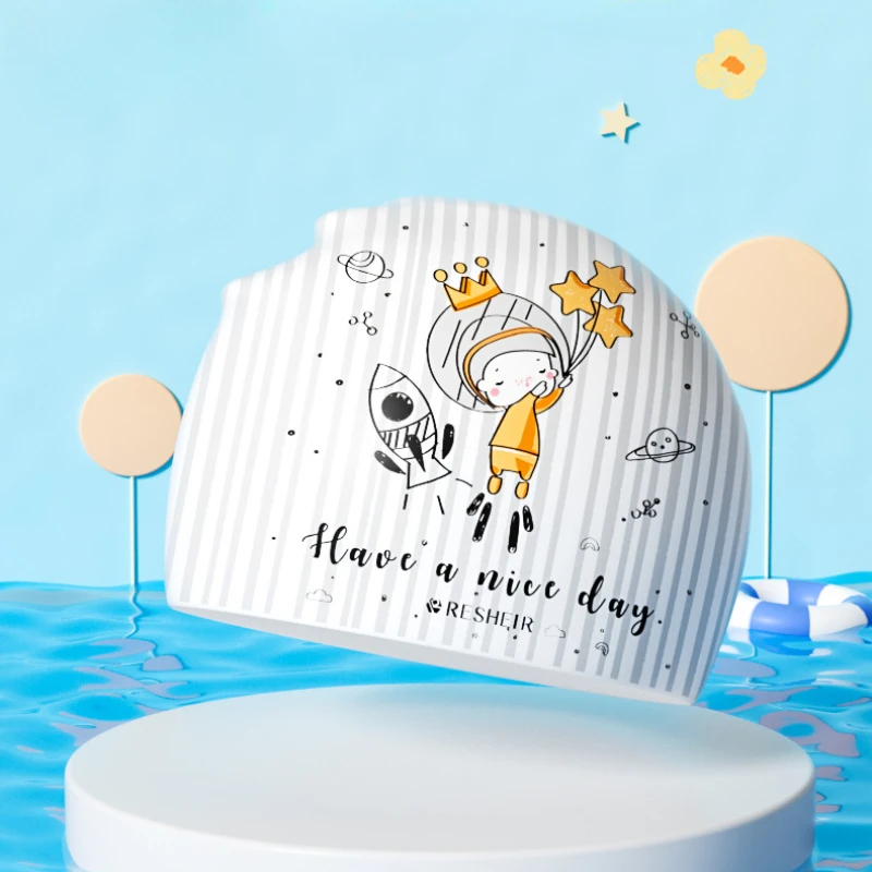 toucas-de-natacao-de-desenho-animado-tamanho-grande-meninos-e-meninas-silicone-a-prova-d'agua-confortavel-criancas-acessorios-de-piscina