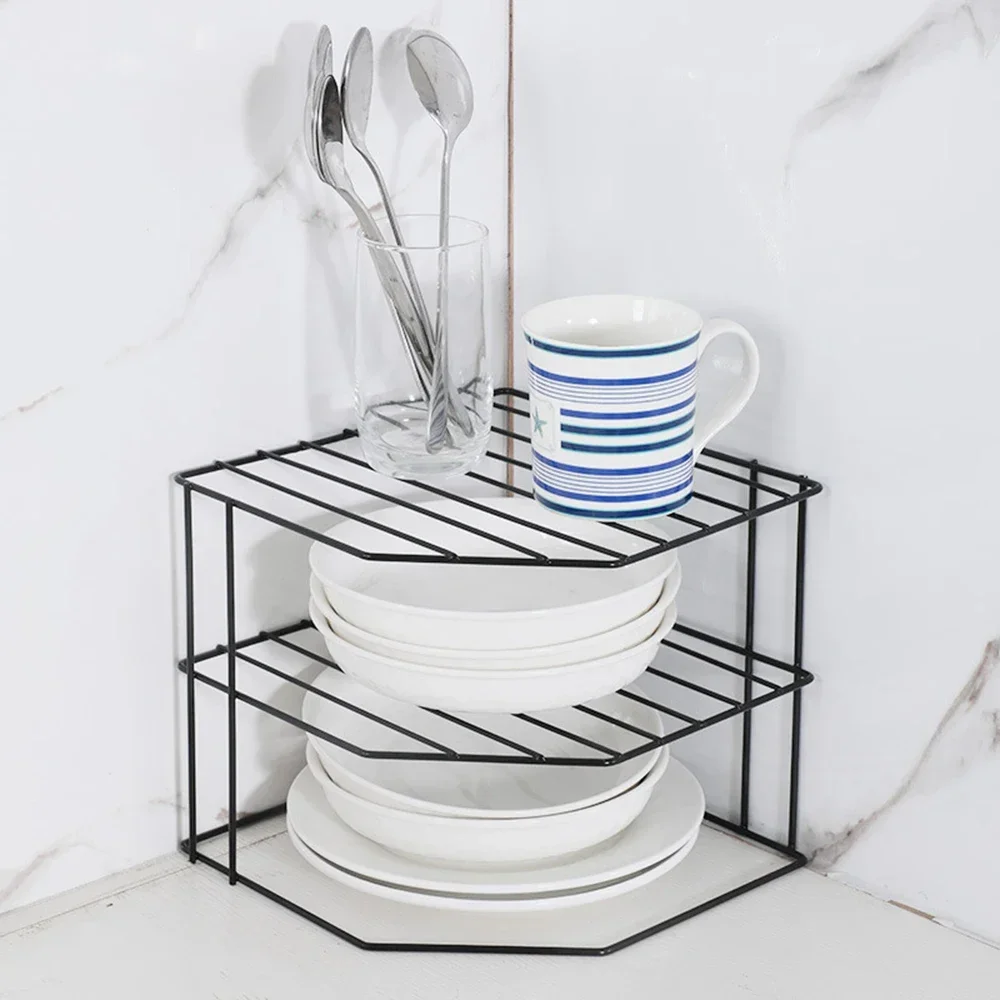 

Dish Drying Rack Carbon Steel Kitchen Organizer Corner Shelf Pot Non Punching Storage Table Racks Under Sink Storage Rack 3 Tier