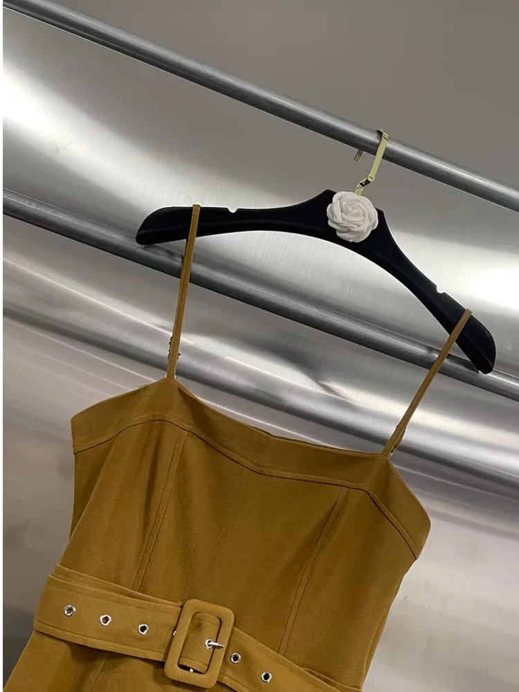 Dfdg feminino verão marrom cami topo calças de perna larga conjunto com cinto cintura sem mangas elegante casual 2025 na moda conjunto de moda feminina