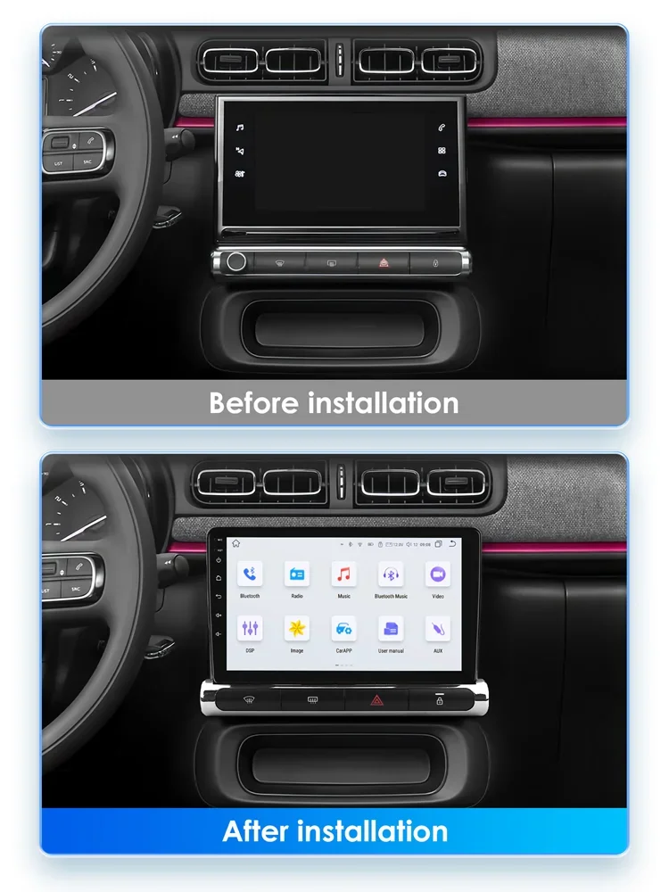 9-Zoll-Android-Auto-Autoradio für Citroen C3 C4 Aircross 2017 - 2023, kabelloses Carplay, intelligentes System, GPS-Stereo-Audio, von Snapdragon 6115, Autoradio, SWC, RDS, DSP, 4G, WLAN, Bildschirm