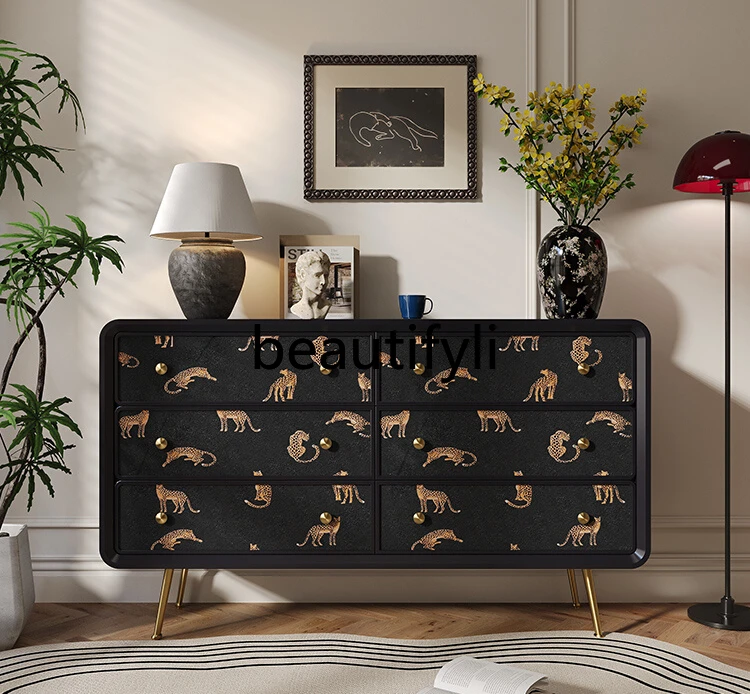 

Medieval six-chest cabinet solid wood painted bedroom chest of drawers art decorative locker