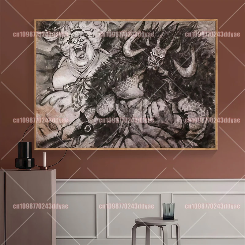 Une pièce Luffy Zoro Trafalgar Law Kaido grande maman rétro affiche créative HD toile peinture murale décorative cadeau d'art pour enfants