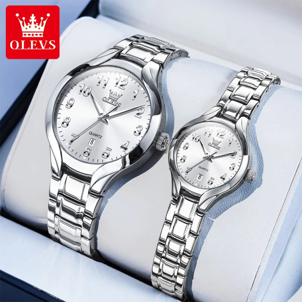 OLEVS Couple Watches Luxury Top Brand Original Quartz Watch Waterproof Stainless Steel Luminous Fashion Date Men and Women Watch